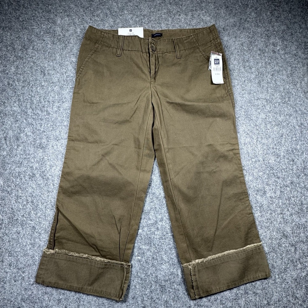 Gap‎ Cropped Capri Pants Women's 6 Army Green Low Rise Twill Casual Weekend Wear